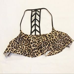PINK Leopard Ruffle Swim Top Ladderback Racer SZ M